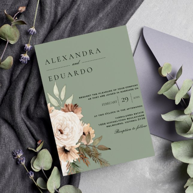Boho Sage Green Floral Bouquet Wedding Postcard (Creator Uploaded)