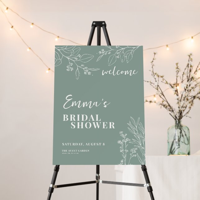 Boho Sage Green Floral Bridal Shower Welcome Sign  (In Situ (Stand))