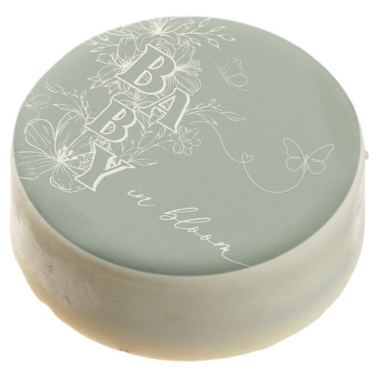 Boho Sage Green Floral Butterflies Baby in Bloom Chocolate Covered Oreo (Angled)