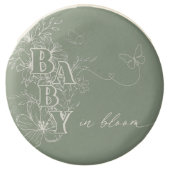 Boho Sage Green Floral Butterflies Baby in Bloom Chocolate Covered Oreo (Front)