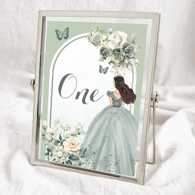 Boho Sage Green Floral Floral Quinceañera Table Number (Creator Uploaded)