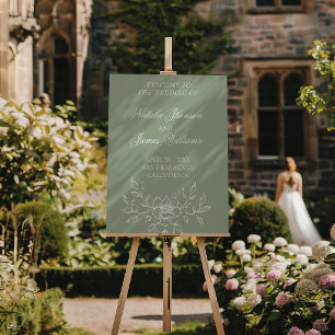 Boho Sage Green Floral Modern Wedding Welcome Sign