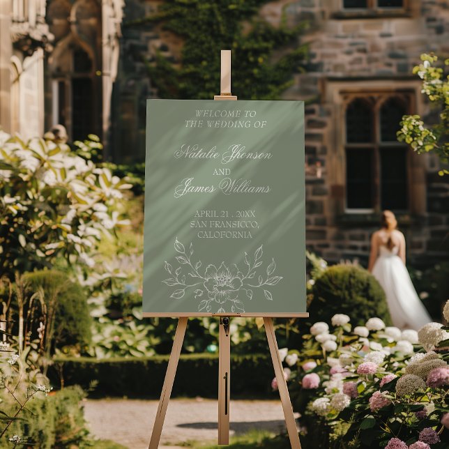 Boho Sage Green Floral Modern Wedding Welcome Sign (Creator Uploaded)