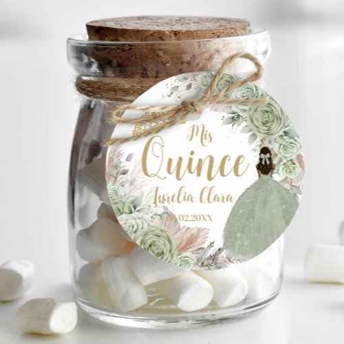 Boho Sage Green Floral Pampas Quinceaera Princess Favor Tags