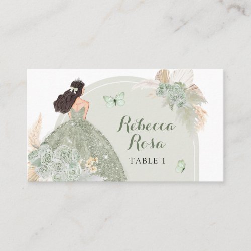 Boho Sage Green Floral Quinceaera Place Card