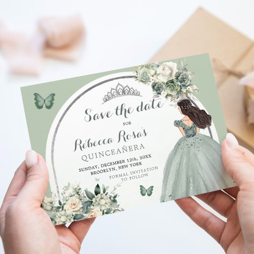 Boho Sage Green Floral Quinceaera Save The Date Invitation