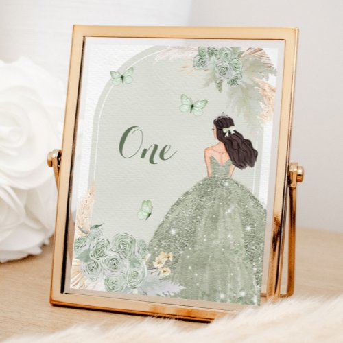 Boho Sage Green Floral Quinceaera Table Number