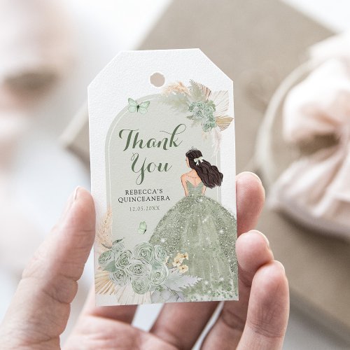 Boho Sage Green Floral Quinceaera Thank You Gift Tags