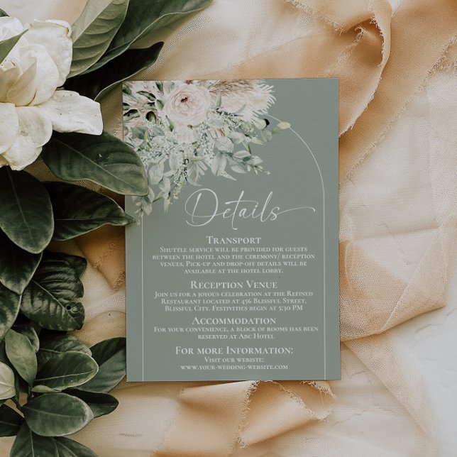 Boho Sage Green Floral Wedding Details Enclosure  Card (Boho Sage Green Floral Wedding Details Enclosure Card)