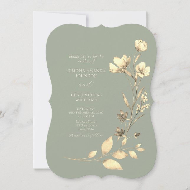 Boho Sage Green Floral Wedding Invitation (Front)