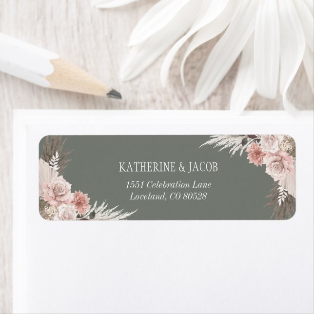 Boho Sage Green Floral Wedding Return Address Label (Insitu)