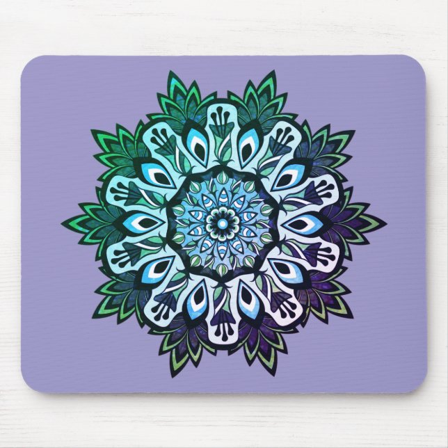 Boho Sage Green Flower Mandala Mouse Pad (Front)