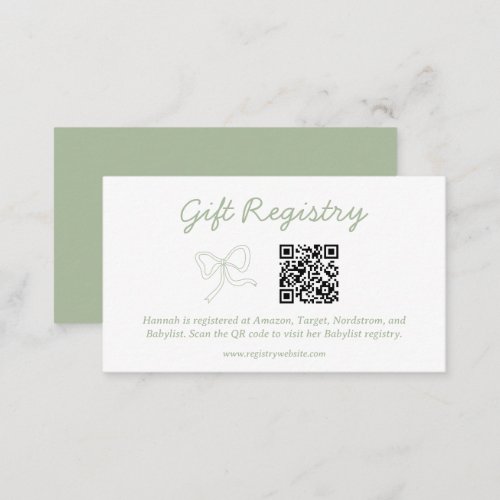 Boho Sage Green Gift QR Registry Enclosure Card