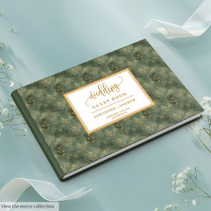Boho sage green gold leaves wedding guest book