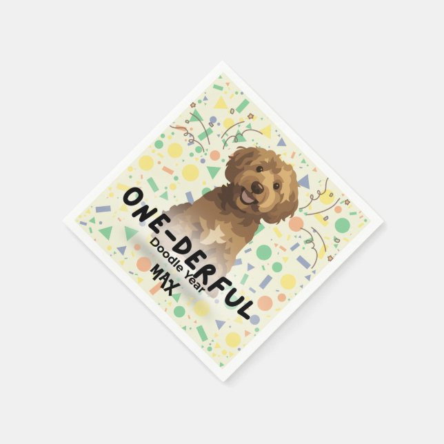 Boho Sage Green Goldendoodle First Birthday Party  Napkins (Corner)