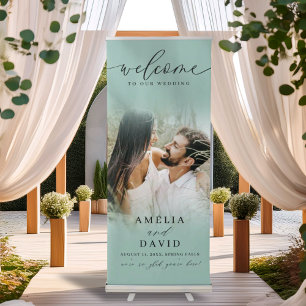 Boho Sage Green Gradient & Photo Wedding Retractable Banner
