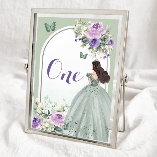 Boho Sage Green Lilac Floral Quinceaera Table Number