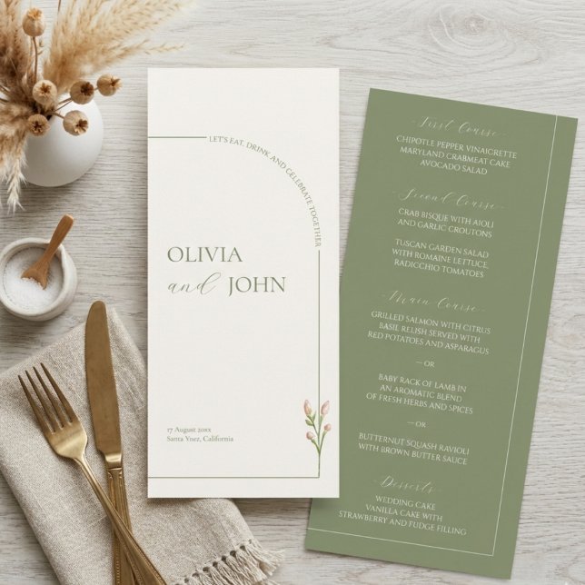 Boho Sage Green & Linen Arches Minimalist Wedding Menu (Creator Uploaded)