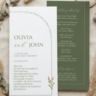 Boho Sage Green & Linen Minimalist Arch Wedding Program