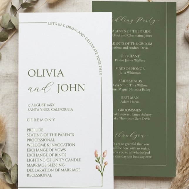Boho Sage Green & Linen Minimalist Arch Wedding Program (Creator Uploaded)