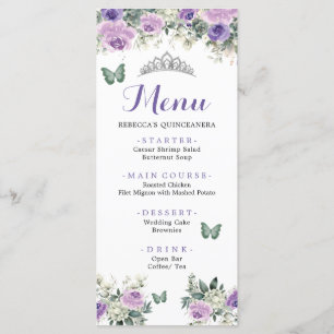 Boho Sage Green Lliac Roses Princess XV Años Menu