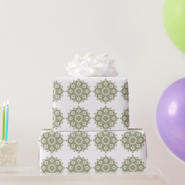 Boho Sage Green Mandala Wrapping Paper (Party Gifts)