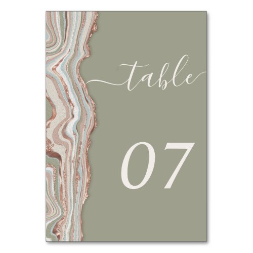 Boho Sage Green Marble Stone Agate Save the Date Table Number