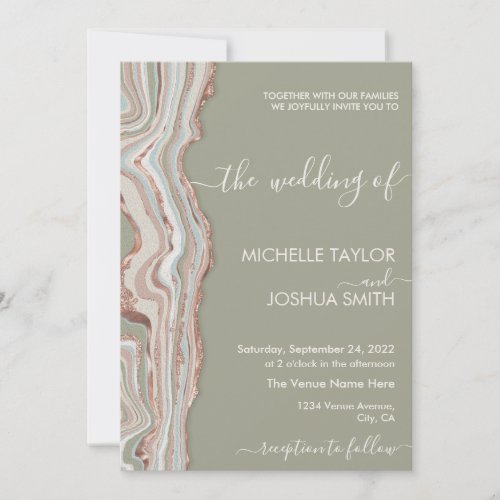 Boho Sage Green Marble Stone Earthy Agate  Invitat Invitation