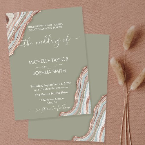 Boho Sage Green Marble Stone Earthy Agate  Invitat Invitation