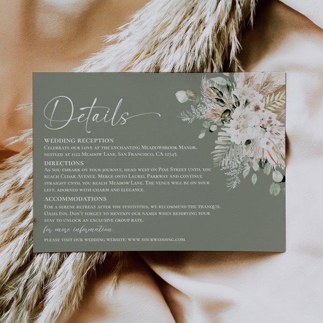 Boho Sage Green Pampas Wedding Details Enclosure Card (Boho Sage Green Pampas Wedding Details Enclosure Card)