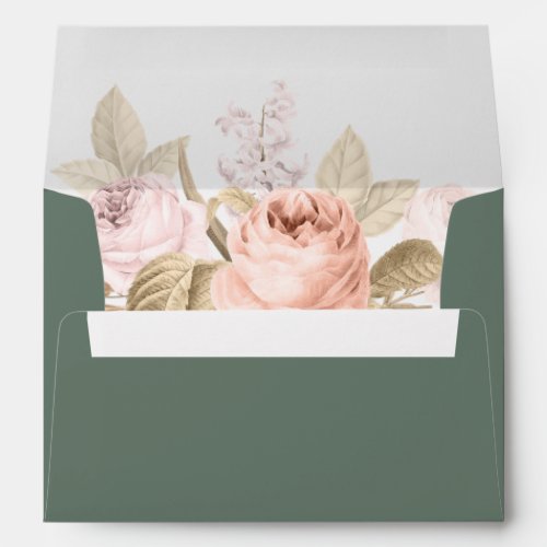 Boho Sage Green Peonies Wedding Envelope