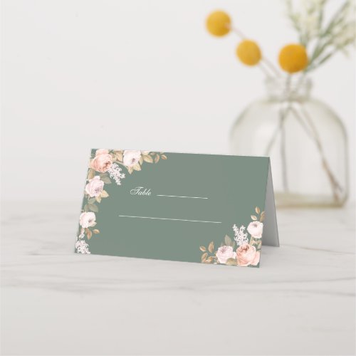 Boho Sage Green Peonies Wedding Place Card