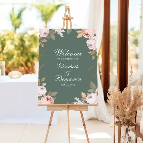 Boho Sage Green Peonies Wedding Welcome Foam Board