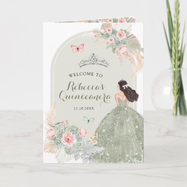 Boho Sage Green Pink 15 Años Program Template (Front)