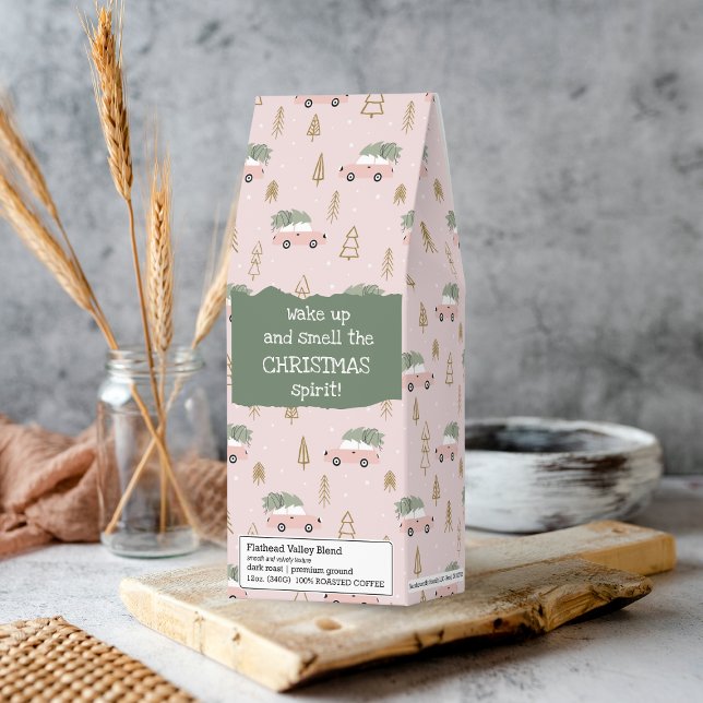 Boho sage green pink car Merry Christmas trees Roasted Coffee (Creator Uploaded)