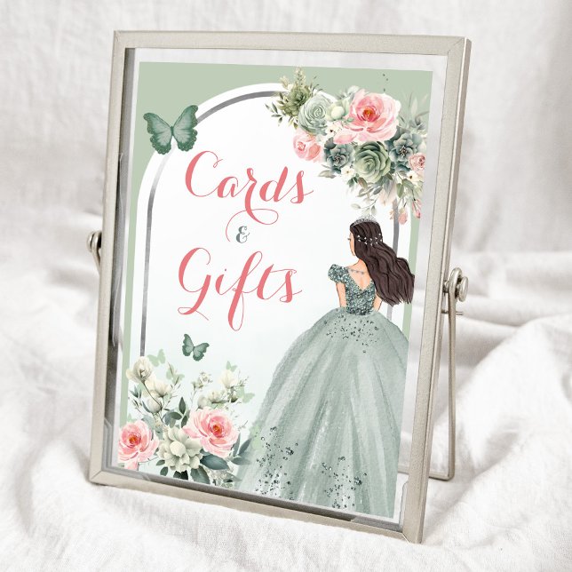 Boho Sage Green Pink Floral 15 Años Cards Gifts Poster (Creator Uploaded)