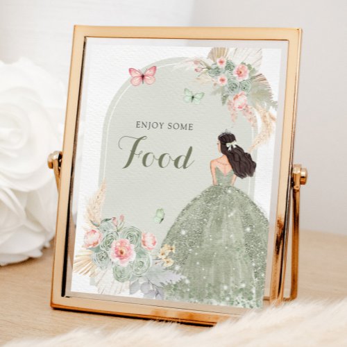 Boho Sage Green Pink Quinceaera Food Poster