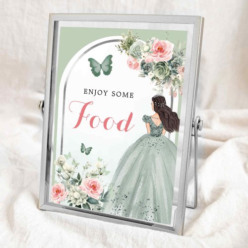 Boho Sage Green Pink Roses 15 Aos Birthday Food Poster