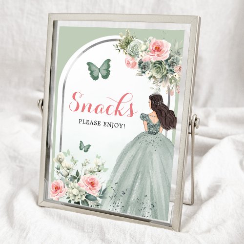 Boho Sage Green Pink Roses Girl 15 Aos Snacks Poster