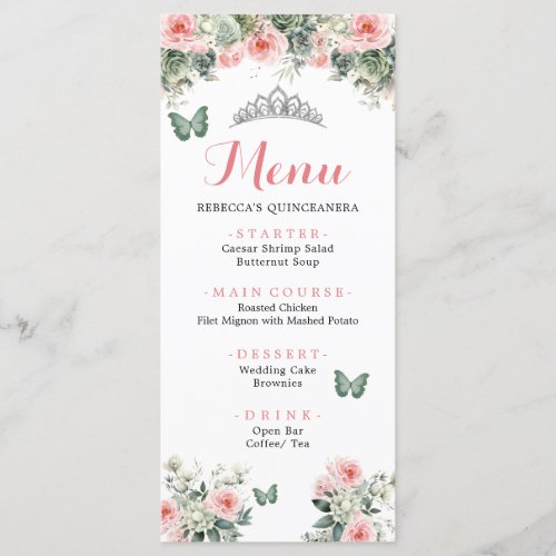 Boho Sage Green Pink Roses Princess XV Aos Menu