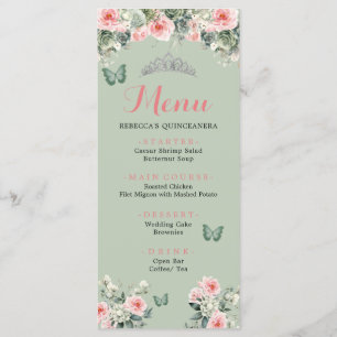 Boho Sage Green Pink Roses Princess XV Años Menu
