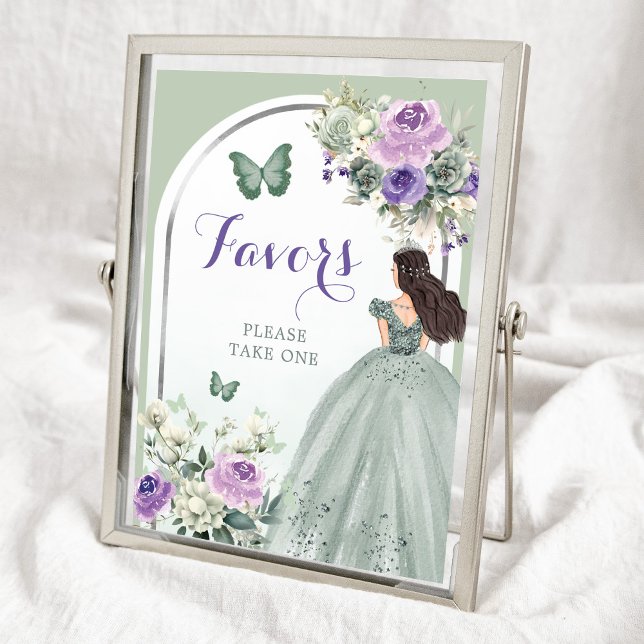 Boho Sage Green Purple Roses Mis XV Años Favors Poster (Creator Uploaded)