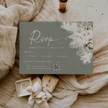 Boho Sage Green QR Code Wedding RSVP Reply Card