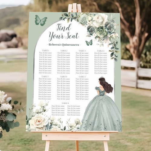 Boho Sage Green Quinceaera Seating Chart Sign