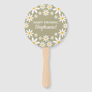 Boho Sage Green Retro Daisies Birthay Party Hand Fan