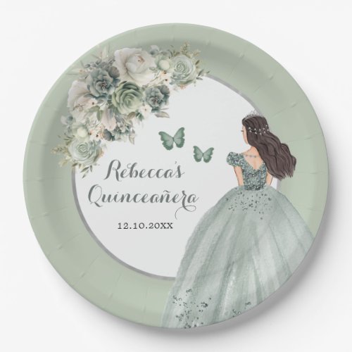 Boho Sage Green Royal Princess Girl Sweet 16 Aos Paper Plates