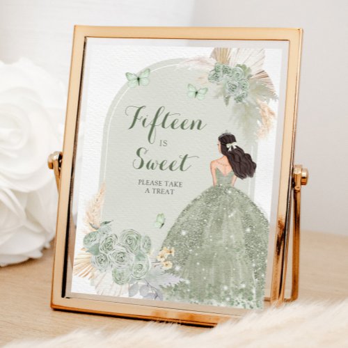 Boho Sage Green Royal Quinceaera Fifteen is Sweet Poster