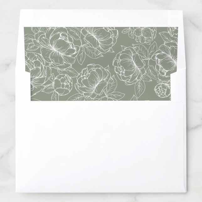 Boho Sage Green Rustic Modern Botanical Wedding Envelope Liner (In Envelope)