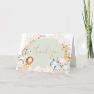Boho Sage Green Safari Letterpress Thank You Card