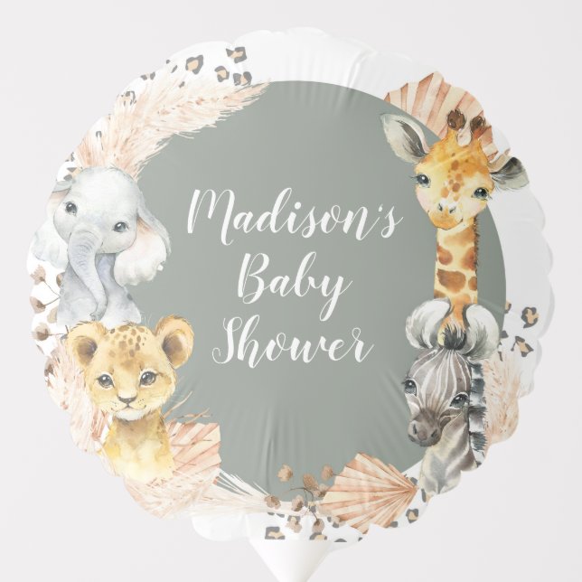 Boho Sage Green Safari Oh Boy Baby Shower Balloon (Front)